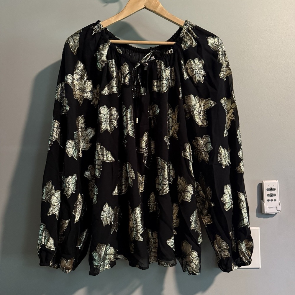 Tommy Bahama Top Shimmering Shores‎ Metallic Jacquard Peasant Women's XL New